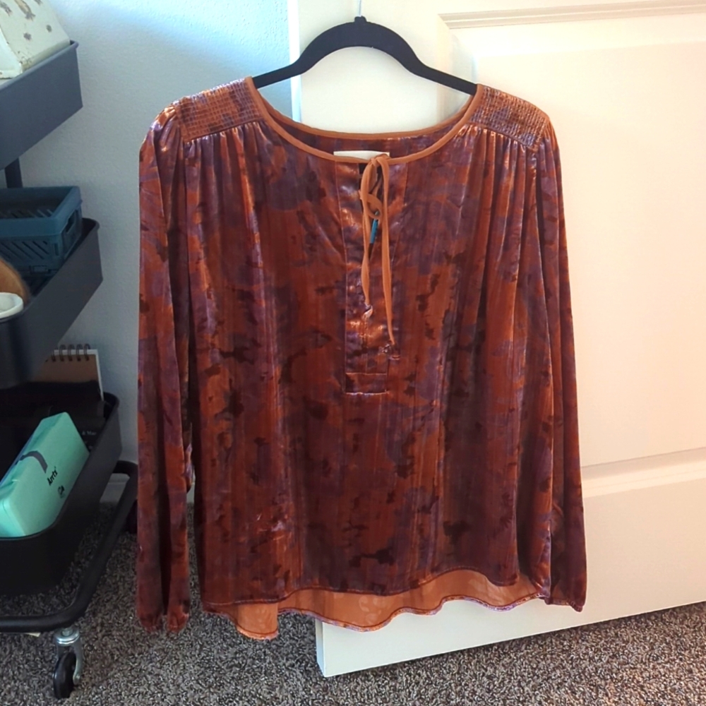 Anthropologie Velvet Peasant top size Small